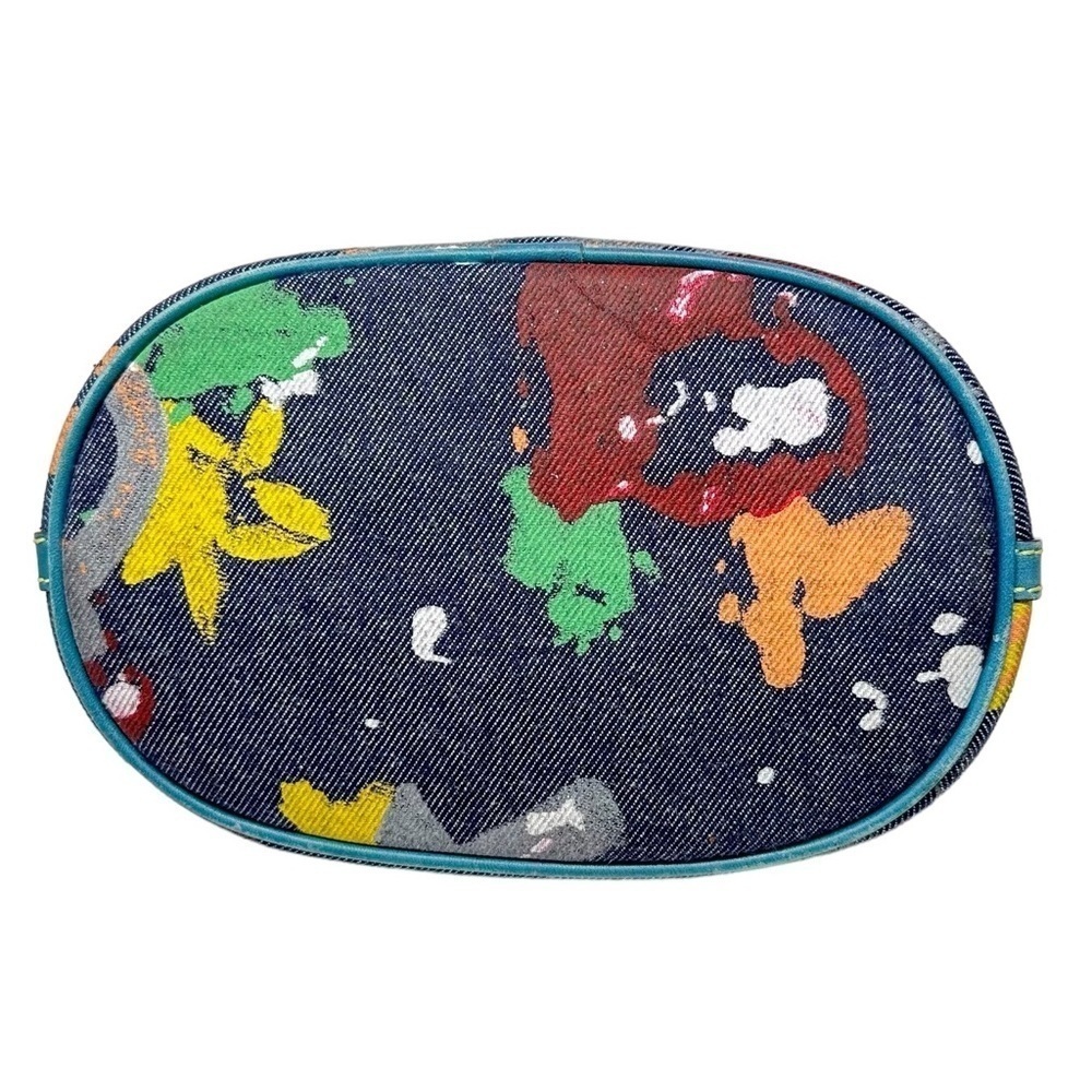 Vintage Dooney & Bourke RARE Denim Painted Graffiti Bag with Leather Top Handle - Picture 3 of 14